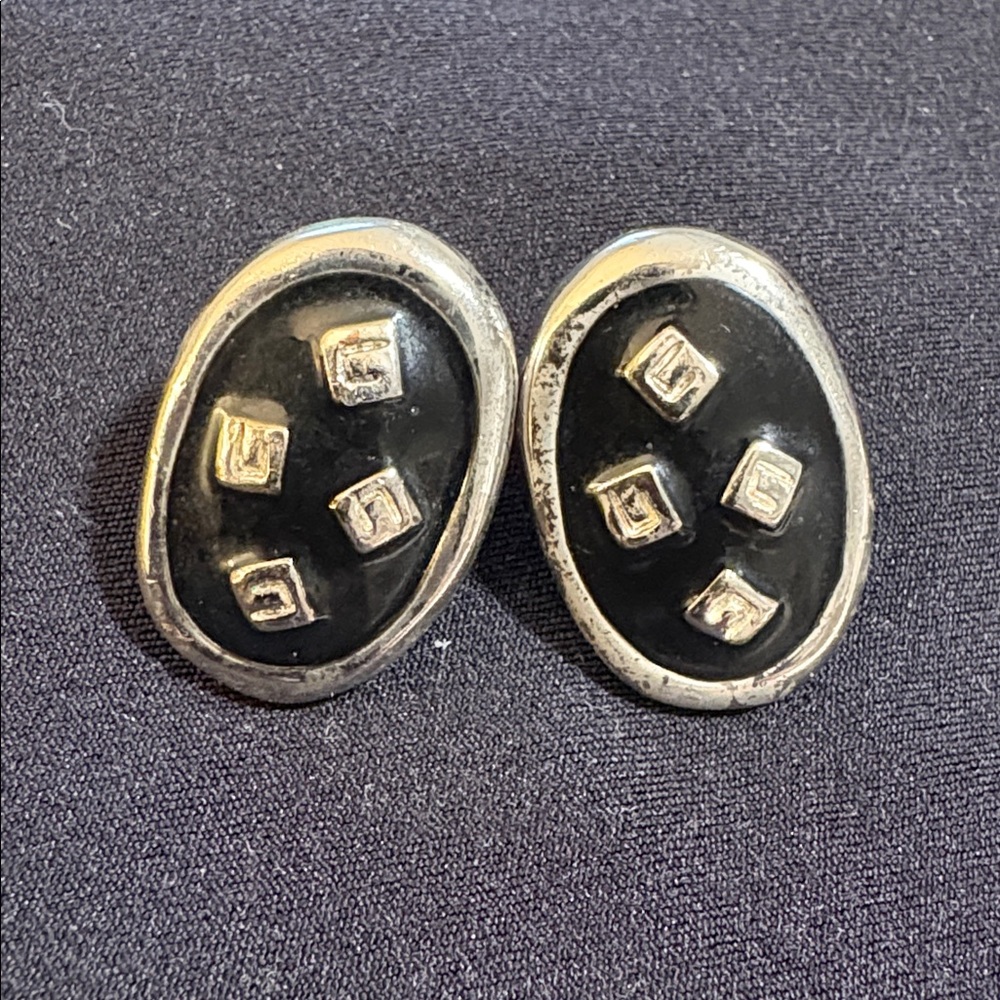 GIVENCHY Vintage Black and Silver Stamped Stud Earrings